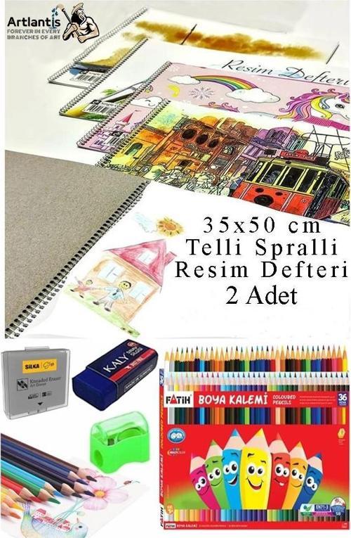 36 Renk Kuru Boya Fatih 35x50 cm Telli Spralli Resim Defteri Hamur Silgi Kalemtraş 15 Yaprak Resim Defteri Kuruboya
