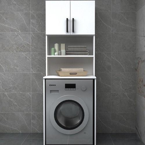 Çamaşır Makinesi Dolabı, Çok Amaçlı Dolabı, Raflı Kapaklı Beyaz Renkli Mdf Lam
