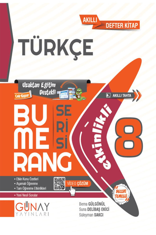 Günay Yayınları 8.Sınıf Bumerang Türkçe Etkinlikli Akıllı Kitap 2023-2024