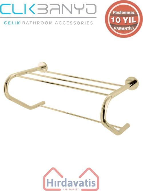 Paslanmaz Pirinç Flora Destekli Raf Havluluk 50Cm Altın Sarı Gold