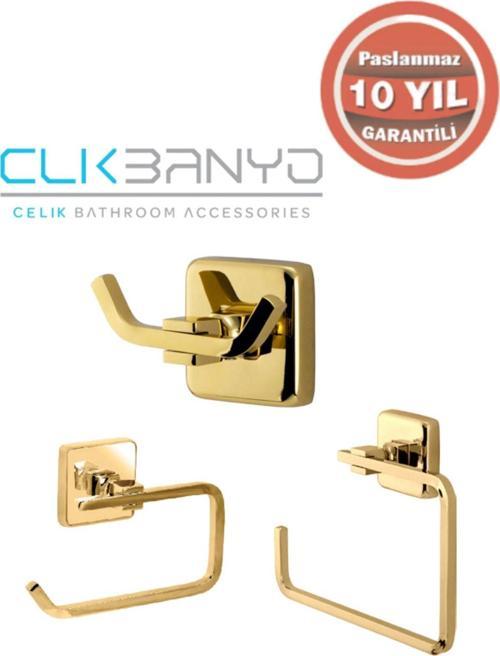 Paslanmaz Pirinç Banyo Aksesuar Set Bornozluk-Açık Kağıtlık-Havluluk