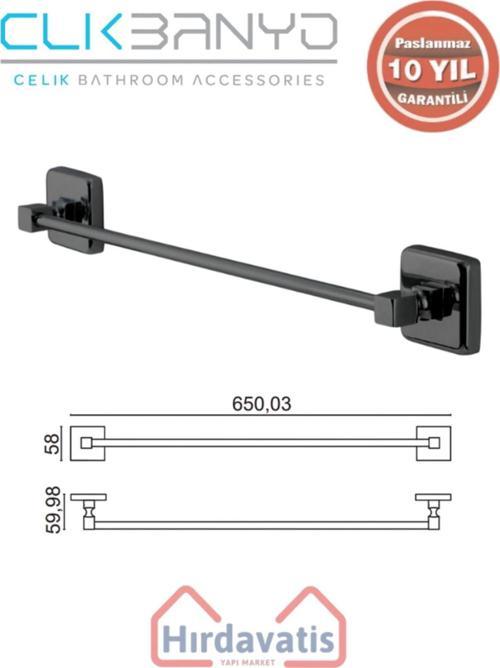 Paslanmaz Pirinç Kumru Uzun Havluluk 60Cm Mat Siyah
