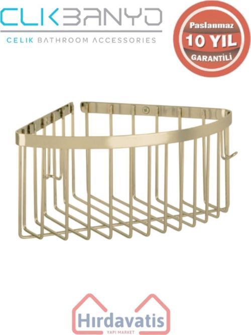 Paslanmaz Pirinç Tekli Derin Süngerlik 19X19 Sabunluk Ve Şampuanlık Altın Sarı Gold