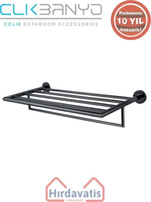 Paslanmaz Pirinç Flora Raf Havluluk 60Cm Mat Siyah