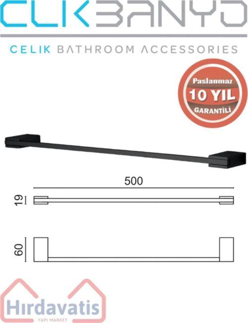 Paslanmaz Pirinç Titanik 50 Cm Uzun Havluluk Mat Siyah