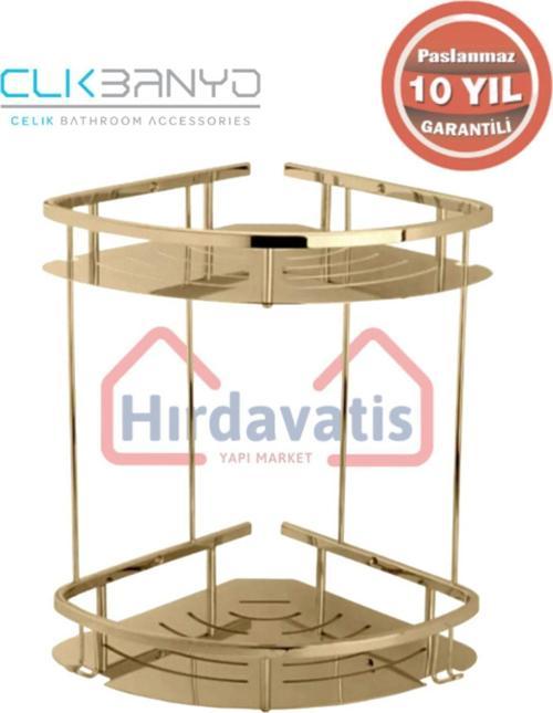 Paslanmaz Pirinç Marin 2'Li 19X19 Cm Şampuanlık Süngerlik Banyo Rafı Altın Gold