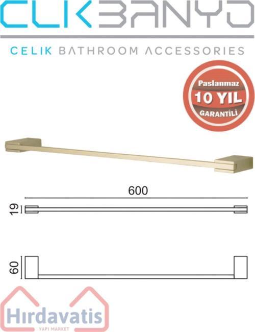 Paslanmaz Pirinç Titanik 60 Cm Uzun Havluluk Altın Sarı Gold
