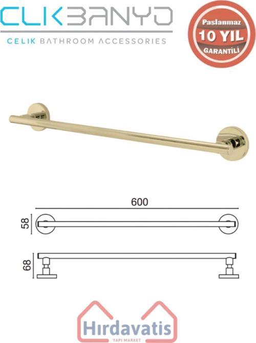 Paslanmaz Pirinç Flora Uzun Havluluk 60Cm Altın Sarı Gold