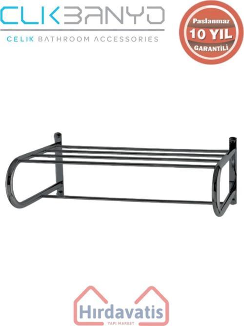 Paslanmaz Pirinç Mercan Lamalı Raf Havluluk 50Cm Mat Siyah