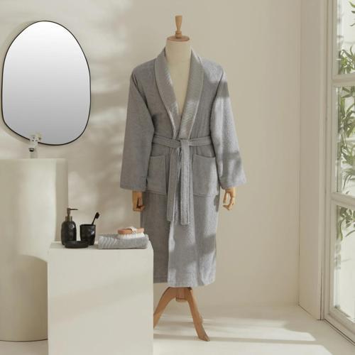 Elroy %100 Pamuk Erkek Bornoz Takımı L-XL Gri