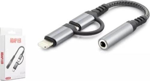 Gj-026 Type-C + Lightning To 3.5Mm F Kablo Siyah