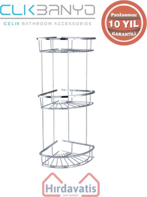 Paslanmaz Pirinç Zirve 304 Üçlü Lamalı 19X19Cm Sabunluk Şampuanlık Ve Köşe Süngerlik