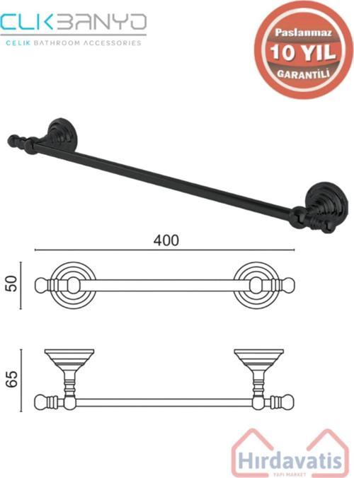 Paslanmaz Pirinç Ottoman Uzun Havluluk 50Cm Mat Siyah
