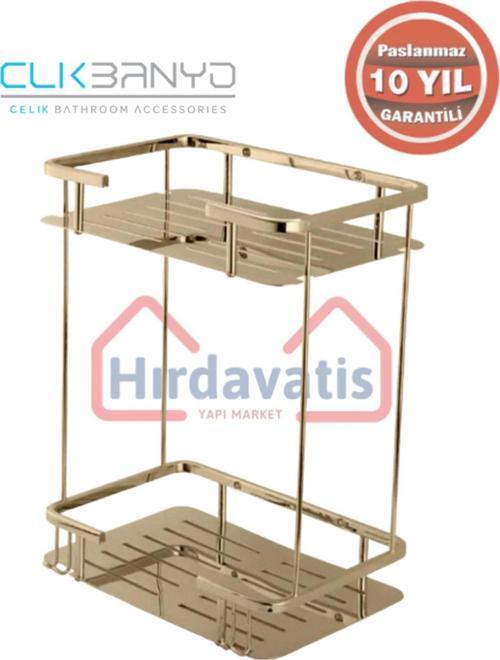 Paslanmaz Pirinç Altın Gold Lidya 2'Li 15X22 Cm Şampuanlık Banyo Rafı
