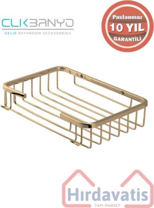 Paslanmaz Pirinç Taci 22X15Cm Şampuanlık Banyo Rafı Süngerlik Altın Gold