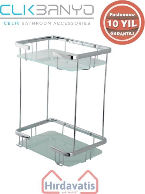 Paslanmaz Pirinç Taci Camlı İkili 22X15Cm Sabunluk Şampuanlık Ve Köşe Süngerlik