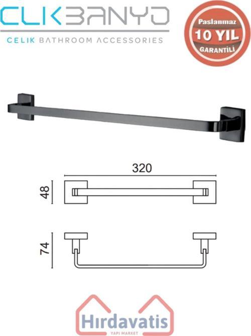 Paslanmaz Pirinç Tamay Havluluk 30Cm Mat Siyah