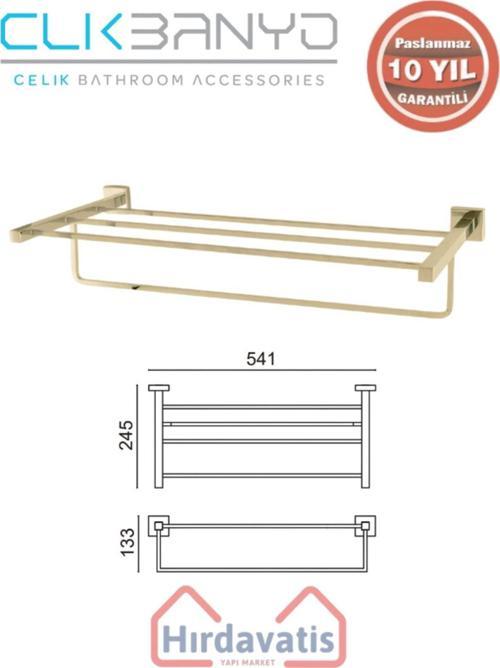 Paslanmaz Pirinç Tamay Havluluk Alt Borulu 50Cm Altın Sarı Gold
