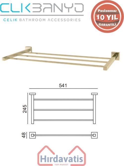 Paslanmaz Pirinç Tamay Havluluk Düz 50Cm Altın Sarı Gold