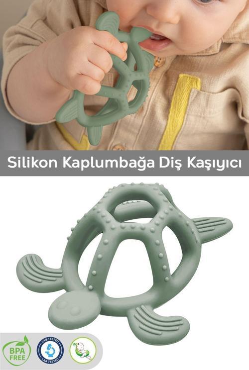 Kaplumbağa Figürlü Bebek Dişlik - Diş Kaşıyıcı Bebek Dişliği - Yeşil