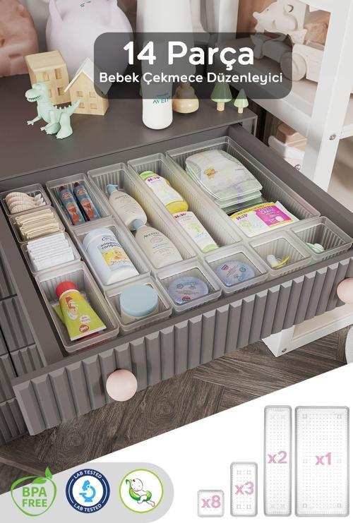 14 Parça Bebek Çekmece Düzenleyici - Bebek Organizer - Bebek Bakım Organizer - Şeffaf