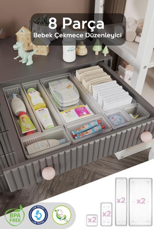 8 Parça Bebek Çekmece Düzenleyici - Bebek Organizer - Bebek Bakım Organizer - Şeffaf