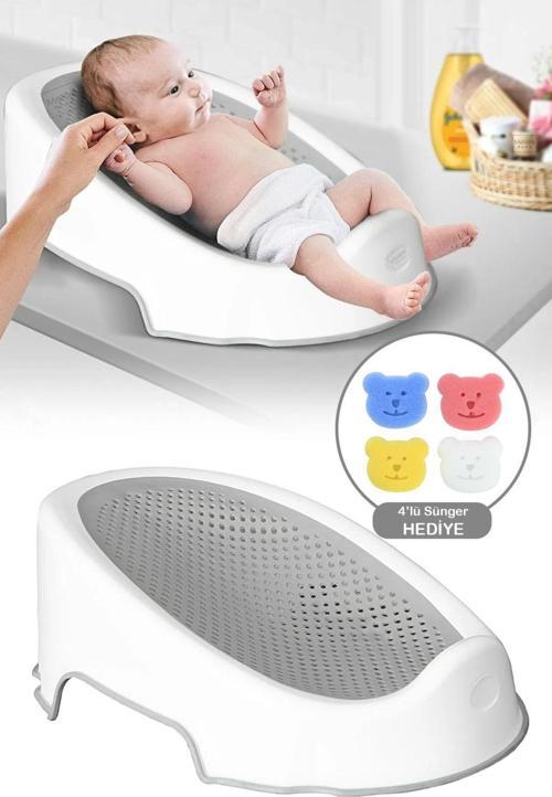 Soft Bebek Küveti – Silikon Fileli Bebek Yıkama Banyo Küveti, Bebek Banyo Oturağı 4 Sünger Hediyeli