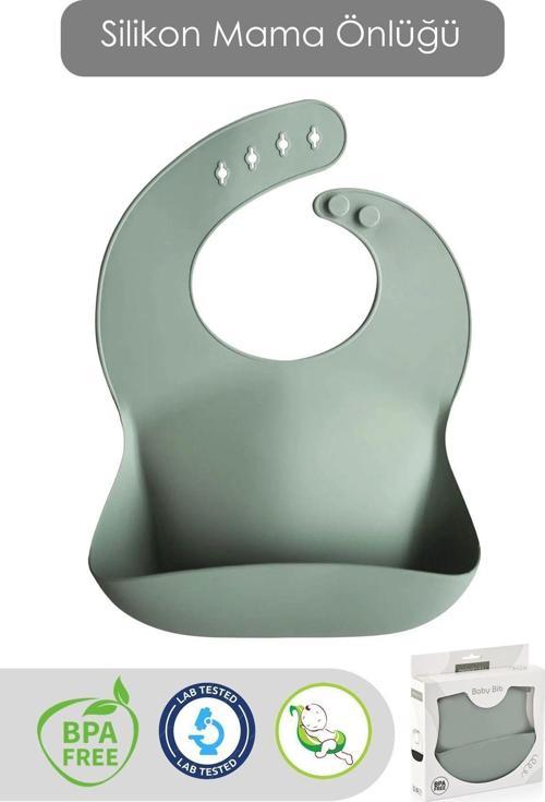 Mega Boy Silikon Mama Önlüğü - Çift Kilitli Ayarlanabilir Bebek Mama Önlüğü - Yeşil