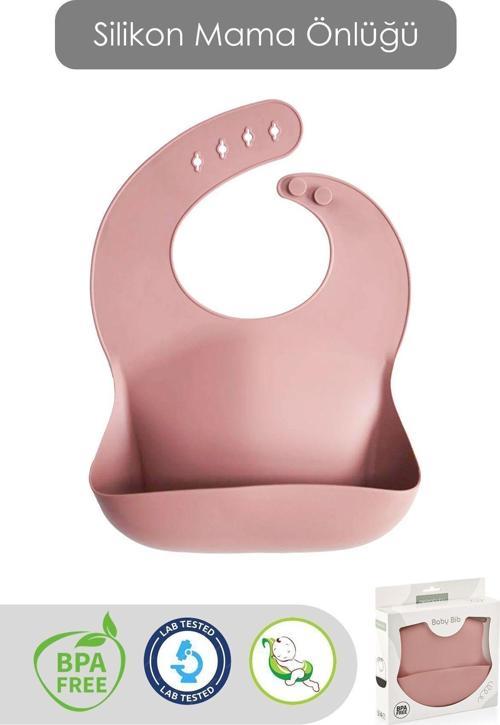 Mega Boy Silikon Mama Önlüğü - Çift Kilitli Ayarlanabilir Bebek Mama Önlüğü - Pembe
