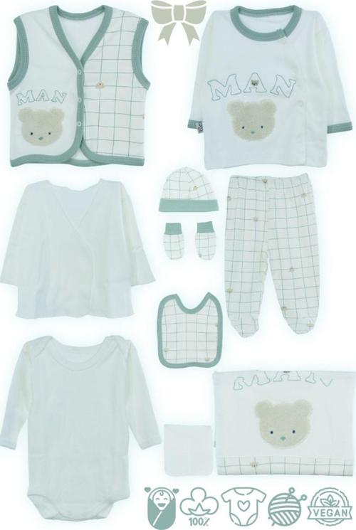 Erkek Bebek Yeni Doğan Takımı 10 Lu Set 0-3 Aylık %100 Organik Pamuk Yumuşak OPEB25BBLMOD50
