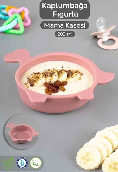 Kaplumbağa Figürlü Silikon Bebek Mama Kasesi - Şekilli Bebek Beslenme Kasesi - Pembe