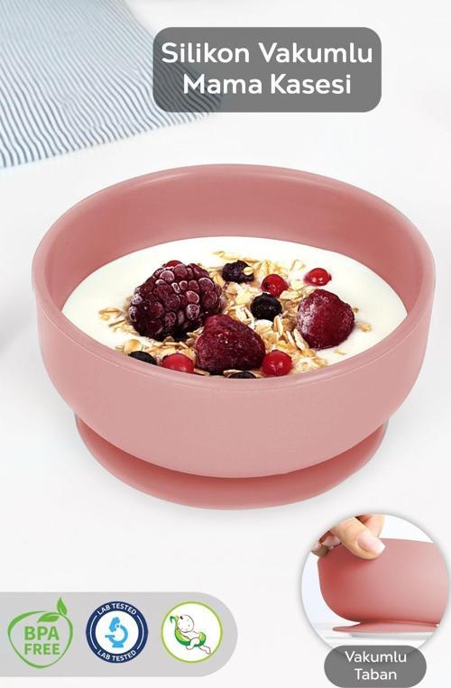 Vakumlu Silikon Bebek Mama Kasesi - Vakum Tabanlı Kase - Pembe