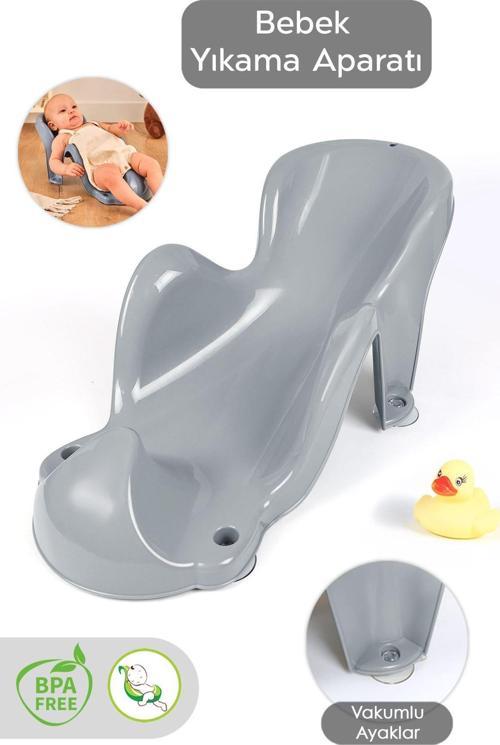 Vakum Tabanlı Bebek Yıkama Banyo Aparatı - Bebek Yıkama Koltuğu Küvet Oturağı - Gri