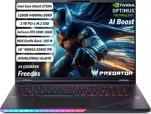 Predator PH18-73 Core Ultra9 275HX 128 GB 3TB RTX5080 18''WQXGA IPS 250Hz freedos NH.QVZEY.001