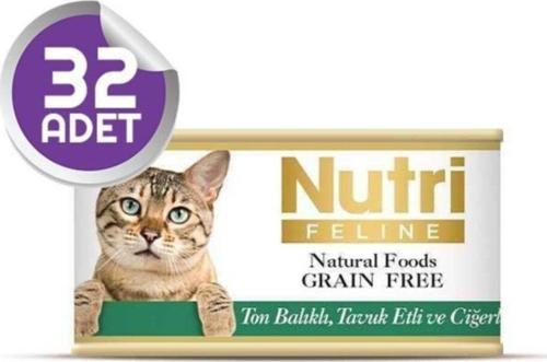 Yetişkin Kediler için Ton Balıklı, Tavuk Etli ve Ciğerli 32 Adet 85gr Tahılsız Yaş Mama