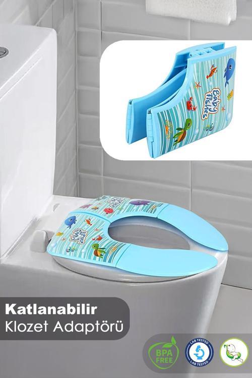 Katlanabilir Klozet Adaptörü - Portatif Katlanır Klozet Adaptörü Bebek Çocuk Tuvalet Eğitimi Mavi