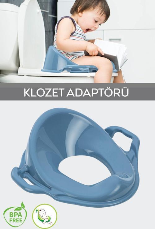 Unisex Çocuk Kulplu Klozet Kapağı Adaptörü - Tuvalet Eğitimi Alıştırma Oturağı - Mavi