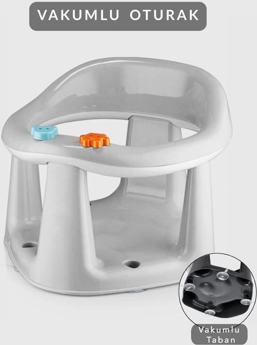 Bebek Banyo Oturağı - Vakum Tabanlı Bebek Mama Oturağı Gri