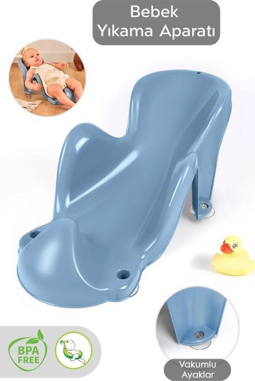 Vakum Tabanlı Bebek Yıkama Banyo Aparatı - Bebek Yıkama Koltuğu Küvet Oturağı - Mavi