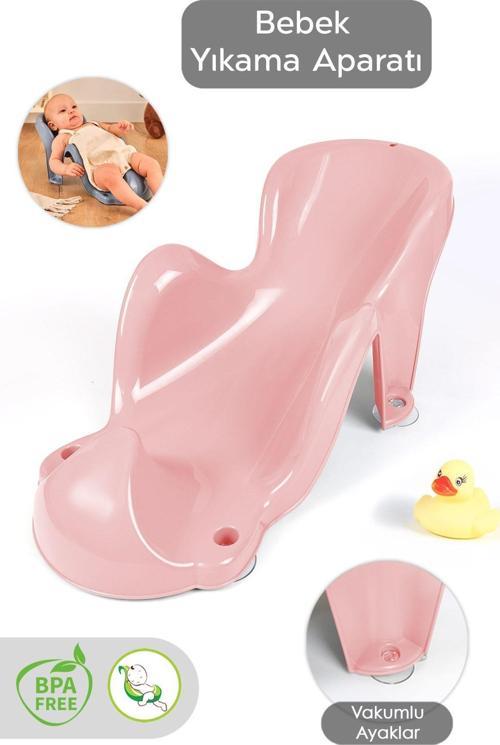 Vakum Tabanlı Bebek Yıkama Banyo Aparatı - Bebek Yıkama Koltuğu Küvet Oturağı - Pembe