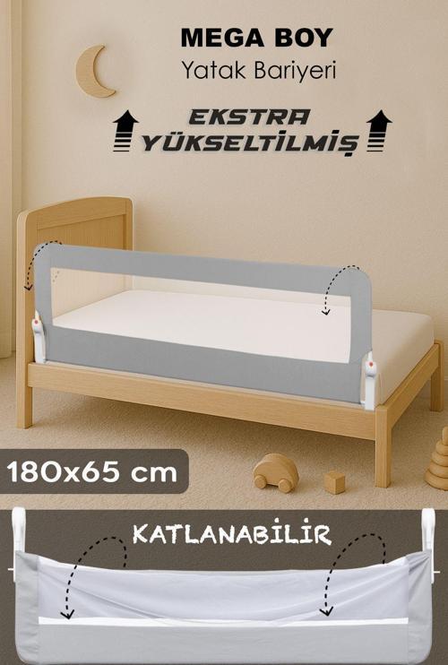 180 Cm Mega Bebek Güvenlik Bariyeri - Yükseltilmiş Çocuk Yatak Korkuluğu Katlanır Koruyucu Bariyer