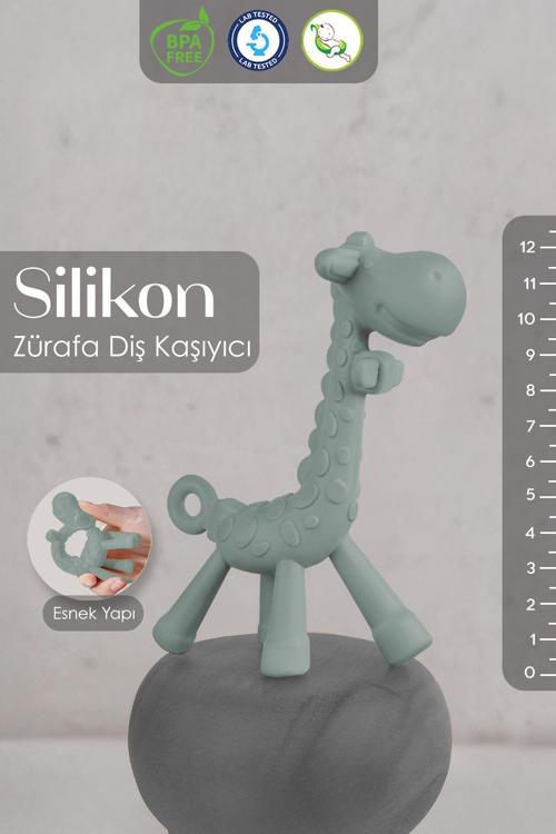 Zürafa Silikon Diş Kaşıyıcı - Bebek Diş Kaşıyıcı Hayvan Figürlü Oyuncak Dişlik - Yeşil