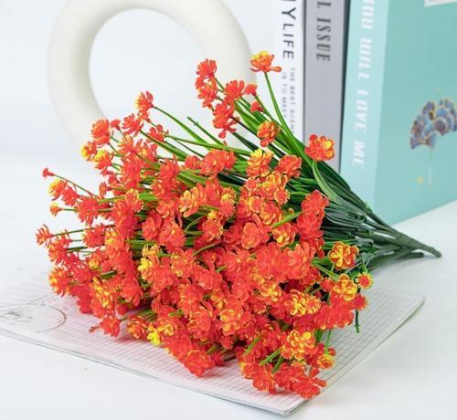 6lı Set Yapay Çiçek Sazlı Lotus Turuncu Renk 7 Dal Plastik  30cm 