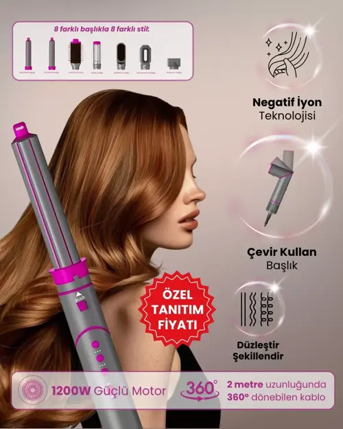 Aria 8 In Iyon Özellikli 1 Saç Kurutma Ve Şekillendirme Seti - Pink