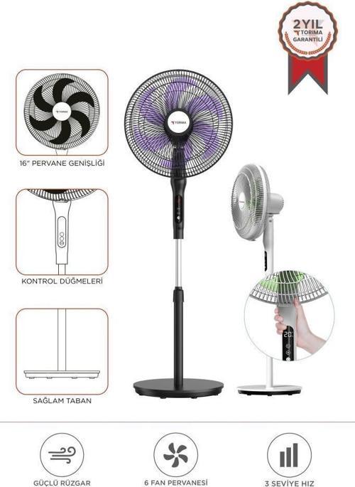 SF-05 Siyah Ayaklı Portatif – 50W 3 Kademe 6 Pervaneli 16'' İnc Kumandalı Diğital Ekranlı Vantilatör Fan