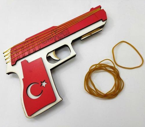 Para Lastiği Atan Otomatik Oyuncak Ahşap Tabanca 20 Lastik Hediye Sağlam ve Zara
