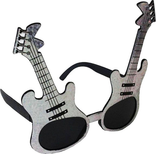 Gümüş Renk Rockn Roll Gitar Şekilli Parti Gözlüğü 15X15 Cm