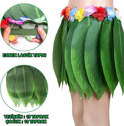 Tropikal Esintili Hawaii Yapraklı Parti Eteği Yetişkin Boy