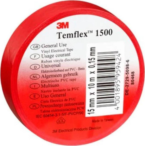 3M Temflex Kırmızı İzole Elektrik Bant 18 Mm
