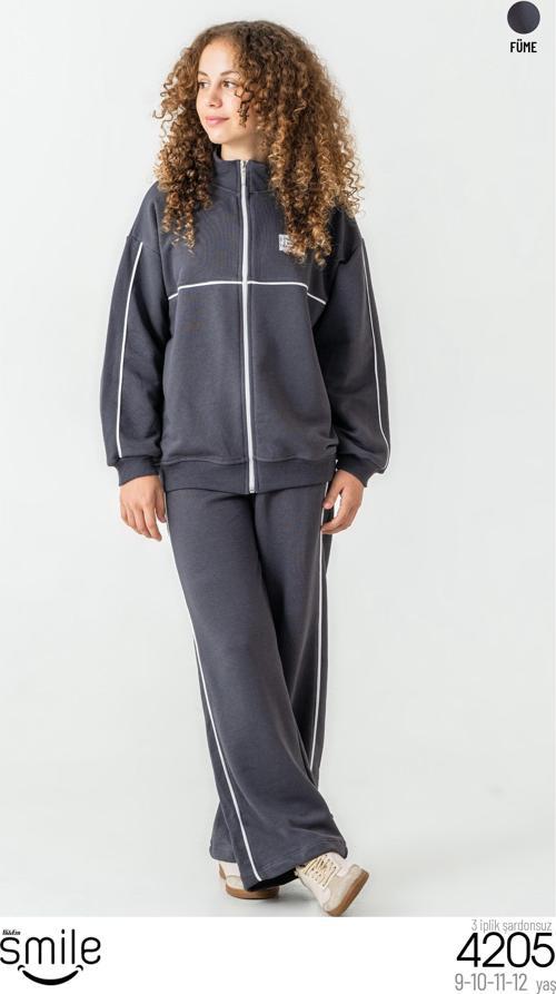 Kız Çocuk 3 İPLİK ŞARDONSUZ Alt Üst Takım Eşofman Takımı 4205F